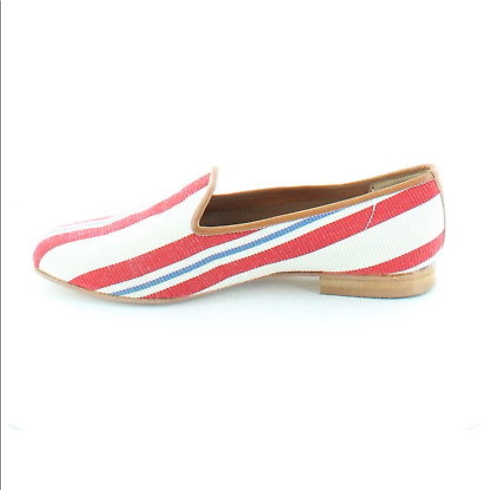 Linen Leather Striped Flat Boyfriend Loafers - Picture 5 of 8